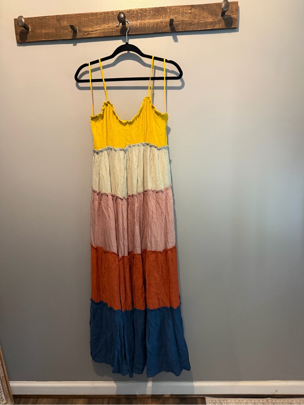 Colorblock Tiered Maxi Dress - Yellow, Cream, Pink, Orange, Blue